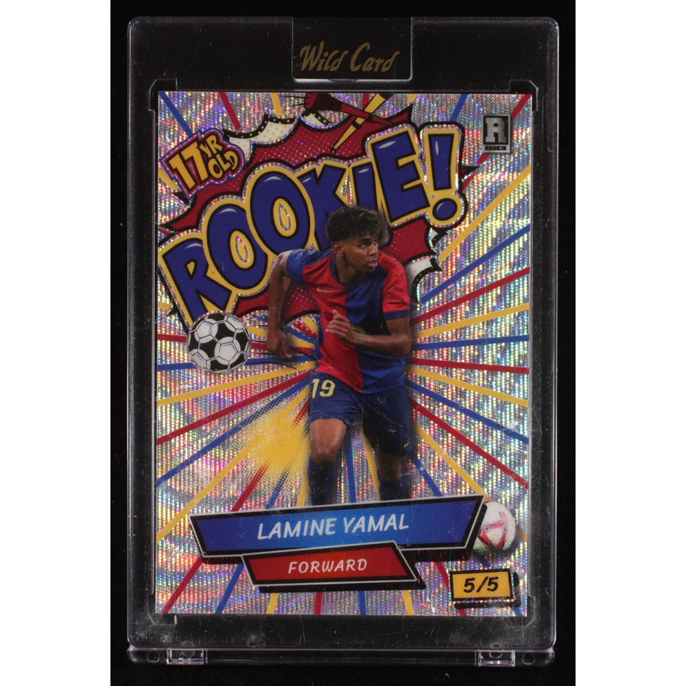 Lamine Yamal 2024 Wild Card Comix 17 Year Old Rookie! Red Yellow Blue Silver Wave #LY1 RC #5/5 at PristineAuction.com