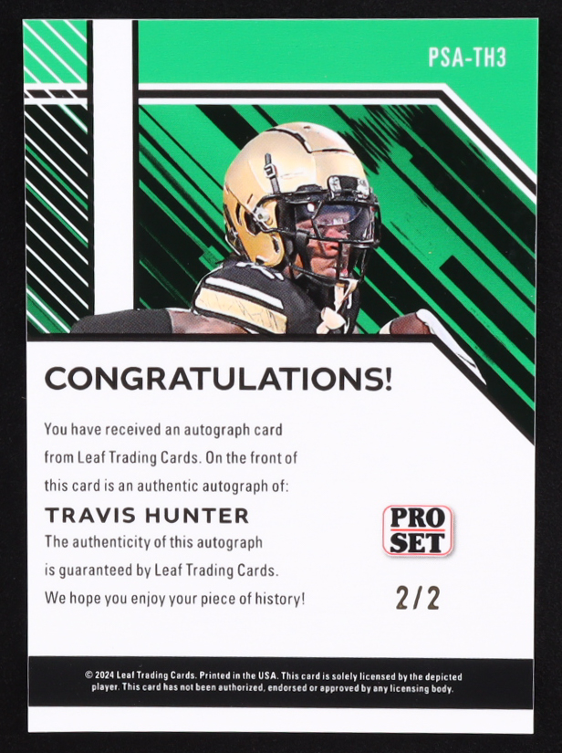 Travis Hunter Signed 2024 Leaf Pro Set White #PSA-TH3 #2/2 at PristineAuction.com Travis Hunter Signed 2024 Leaf Pro Set White #PSA-TH3 #2/2 at PristineAuction.com