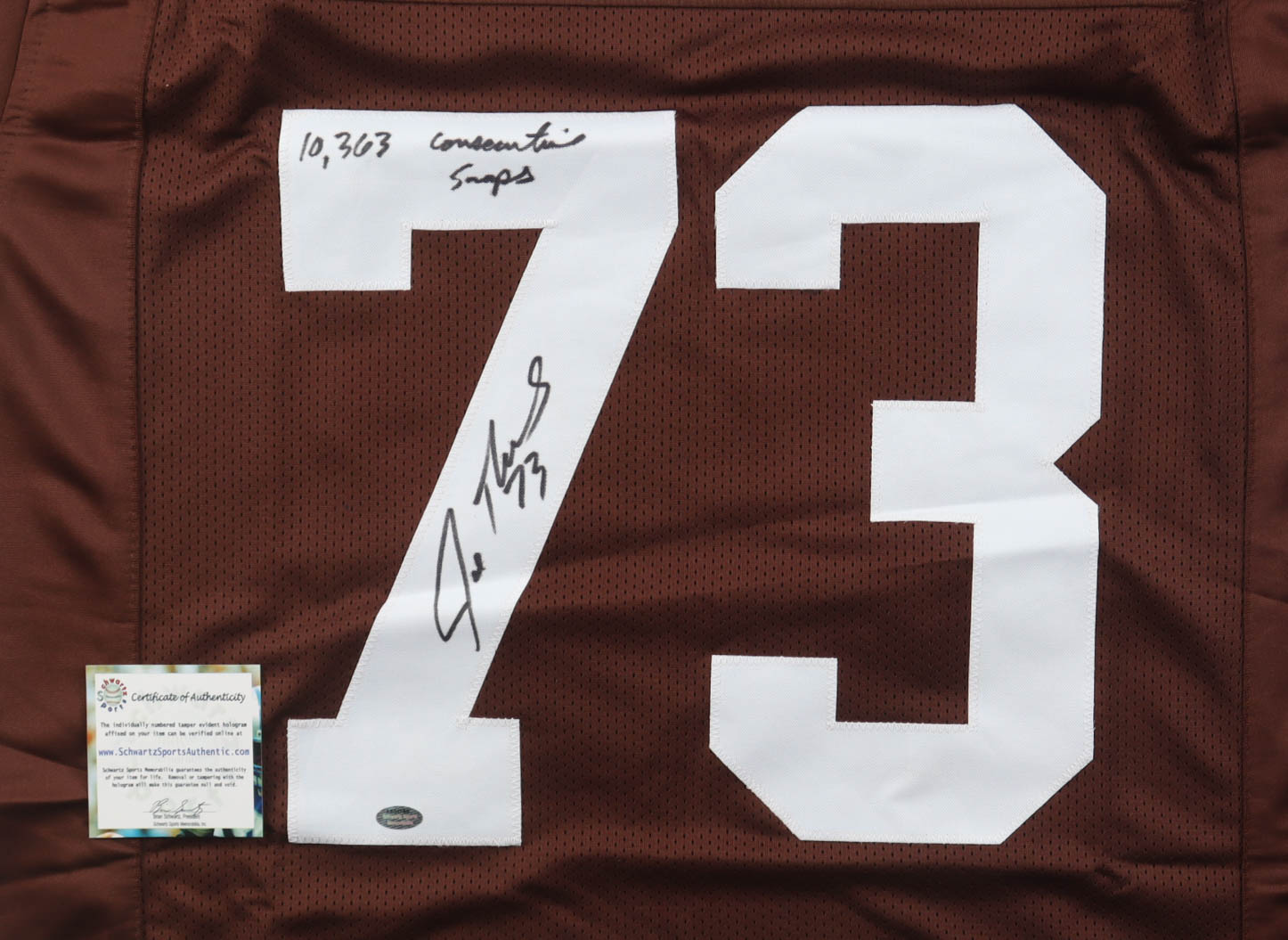 Joe Thomas Signed Jersey Inscribed "10,363 Consecutive Snaps" (Schwartz) at PristineAuction.com Joe Thomas Signed Jersey Inscribed "10,363 Consecutive Snaps" (Schwartz) at PristineAuction.com