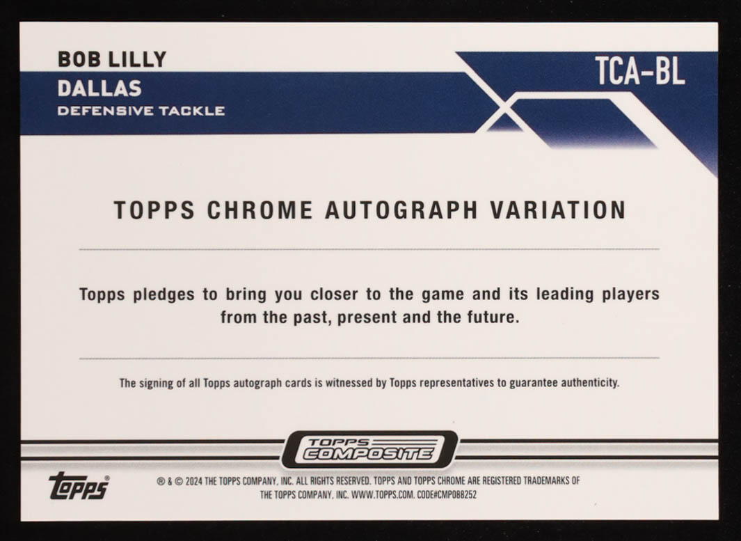 Bob Lilly 2023 Topps Composite Chrome Autographs Orange Wave Refractors #TCABL #17/25 at PristineAuction.com Bob Lilly 2023 Topps Composite Chrome Autographs Orange Wave Refractors #TCABL #17/25 at PristineAuction.com