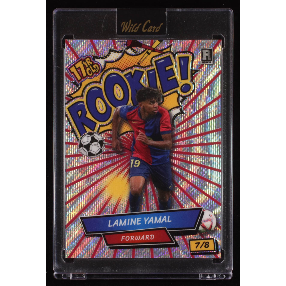 Lamine Yamal 2024 Wild Card Comix 17 Year Old Rookie! Red Silver Wave #LY1 RC #7/8 at PristineAuction.com