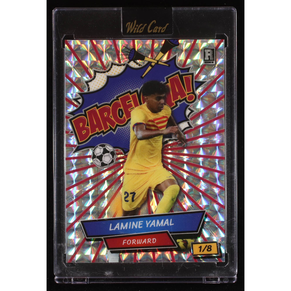 Lamine Yamal 2024 Wild Card Comix Barcelona! Red Silver Mosaic #LY2 RC #1/8 at PristineAuction.com