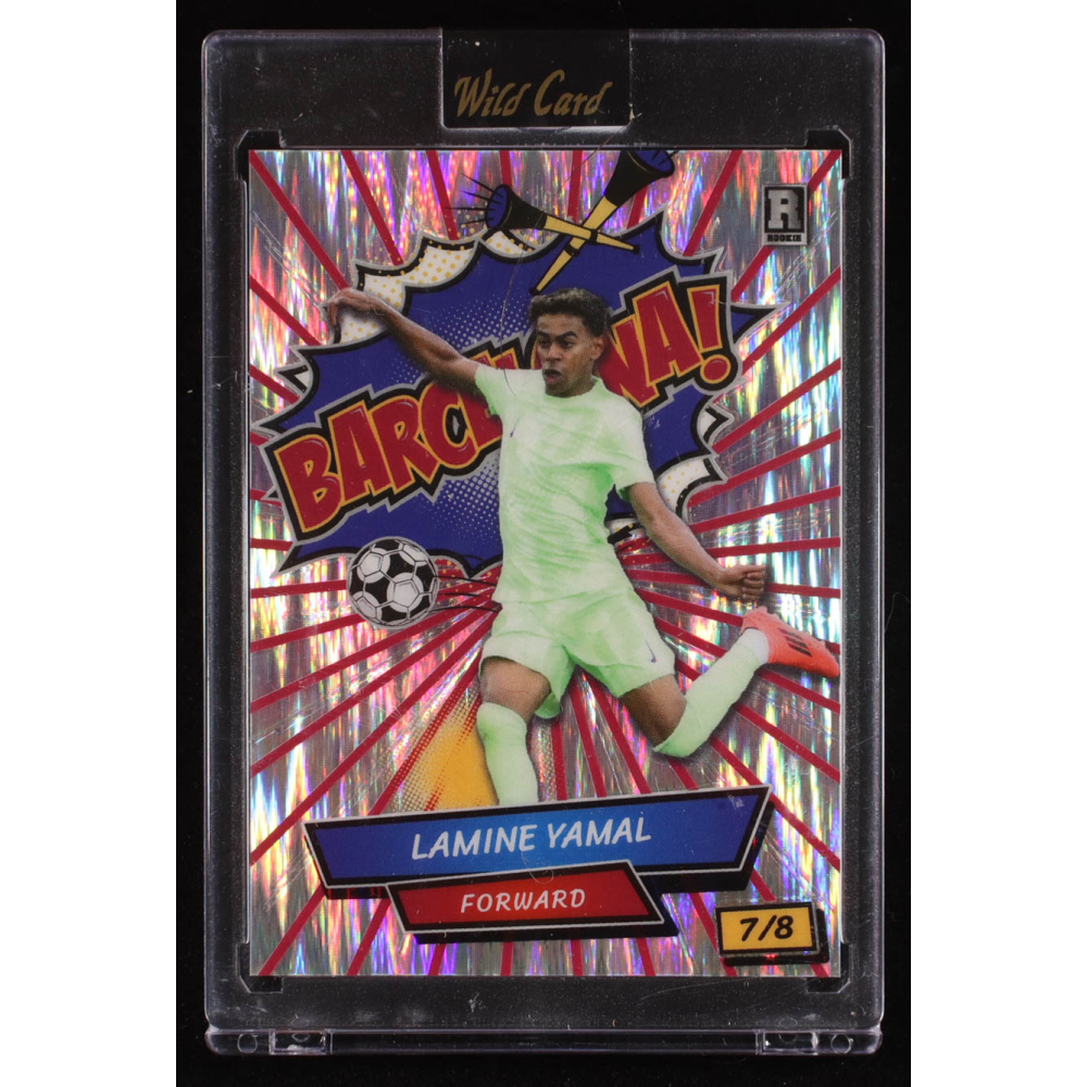 Lamine Yamal 2024 Wild Card Comix Barcelona! Red Silver Shock #LY3 RC #7/8 at PristineAuction.com