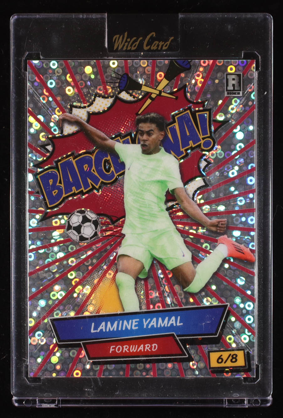 Lamine Yamal 2024 Wild Card Comix Barcelona! Red Silver Disco #LY3 RC #6/8 at PristineAuction.com Lamine Yamal 2024 Wild Card Comix Barcelona! Red Silver Disco #LY3 RC #6/8 at PristineAuction.com