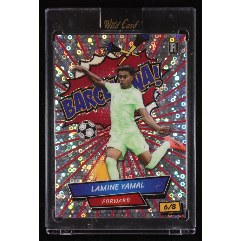 Lamine Yamal 2024 Wild Card Comix Barcelona! Red Silver Disco #LY3 RC #6/8 at PristineAuction.com