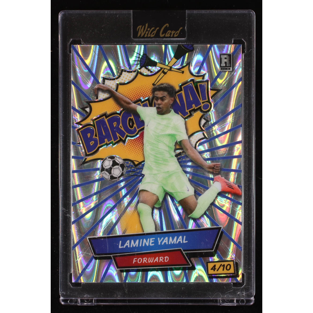 Lamine Yamal 2024 Wild Card Comix Barcelona! Blue Silver RayWave #LY3 RC #4/10 at PristineAuction.com