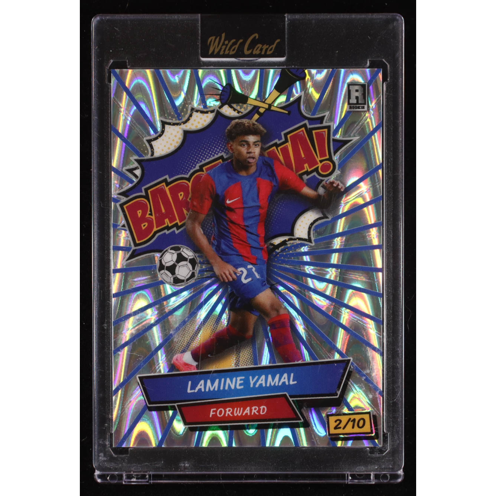 Lamine Yamal 2024 Wild Card Comix Barcelona! Blue Silver RayWave #LY6 RC #2/10 at PristineAuction.com