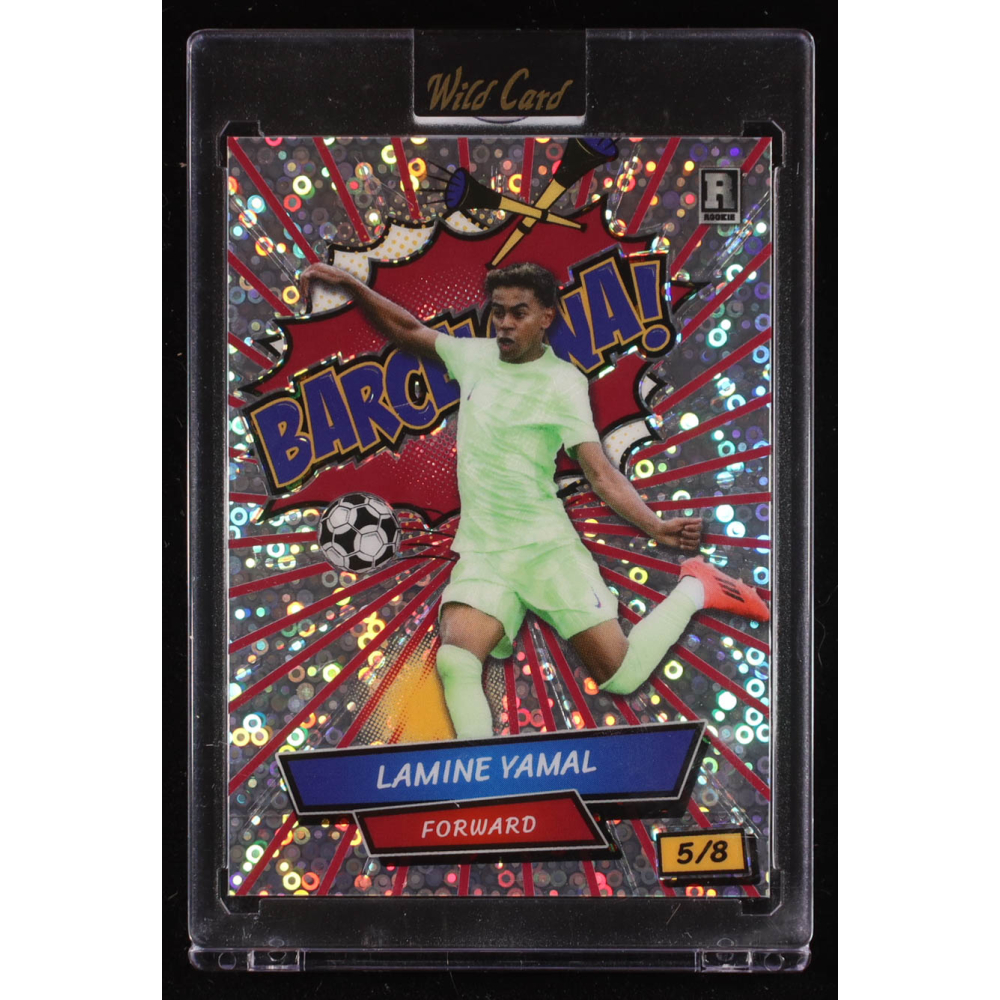 Lamine Yamal 2024 Wild Card Comix Barcelona! Red Silver Disco #LY3 RC #5/8 at PristineAuction.com