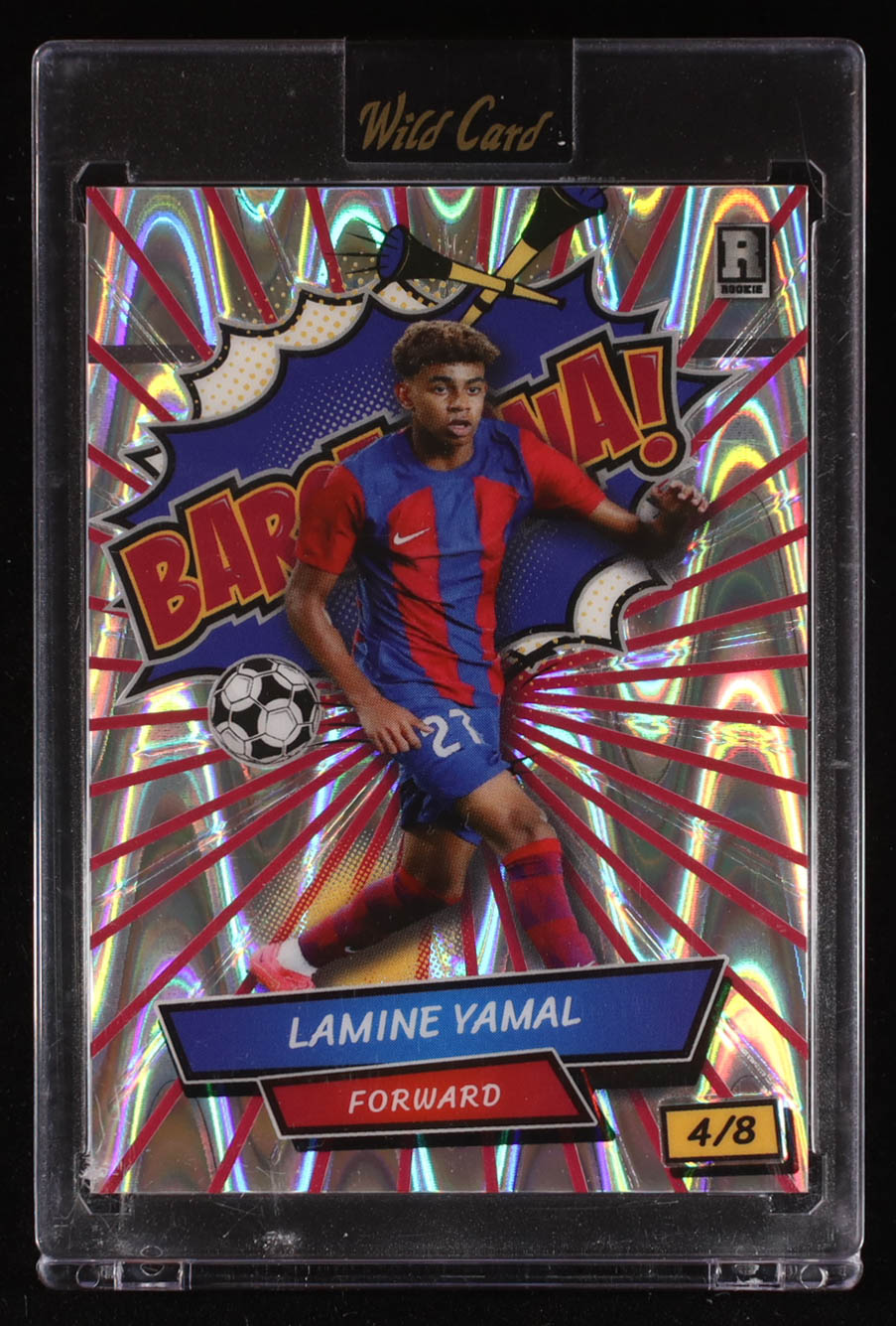 Lamine Yamal 2024 Wild Card Comix Barcelona! Red Silver RayWave #LY6 RC #4/8 at PristineAuction.com Lamine Yamal 2024 Wild Card Comix Barcelona! Red Silver RayWave #LY6 RC #4/8 at PristineAuction.com