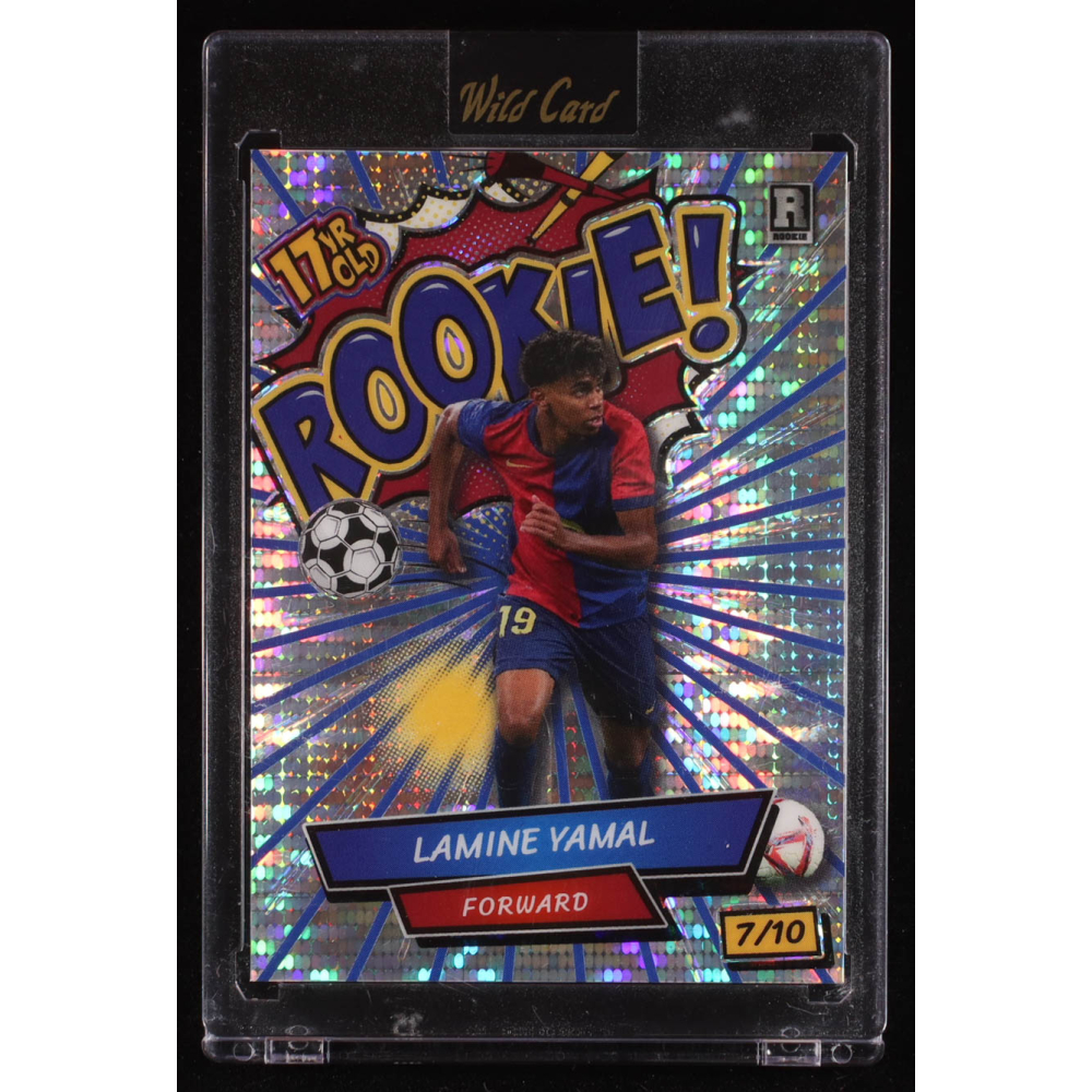 Lamine Yamal 2024 Wild Card Comix 17 Year Old Rookie! Blue Silver Pulsar #LY1 RC #7/10 at PristineAuction.com