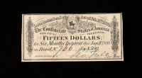 1864 $15 Confederate States of America CSA Bank Note Bond at PristineAuction.com
