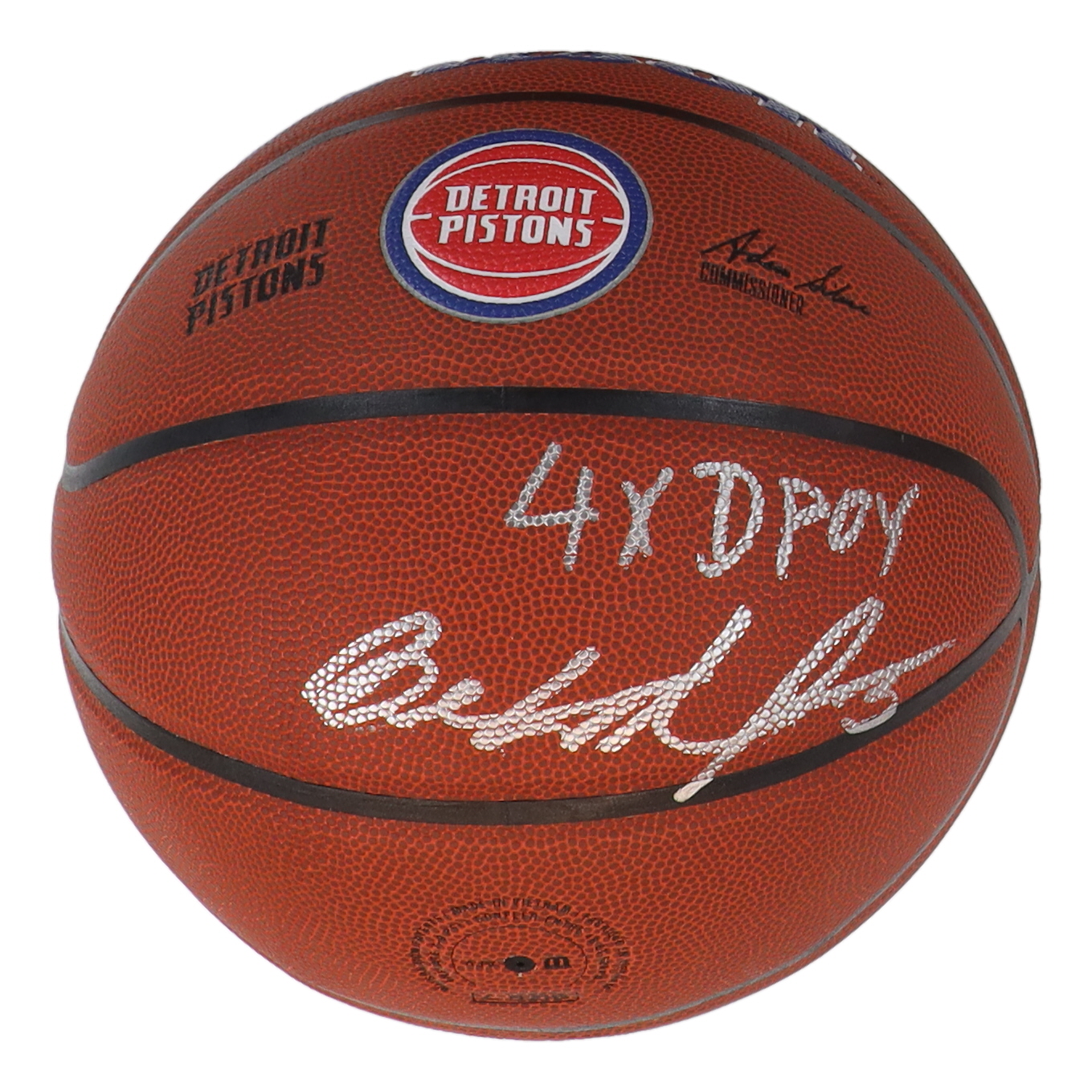 Ben Wallace Signed Pistons Logo NBA Basketball Inscribed "4x DPOY" (Schwartz) at PristineAuction.com Ben Wallace Signed Pistons Logo NBA Basketball Inscribed "4x DPOY" (Schwartz) at PristineAuction.com