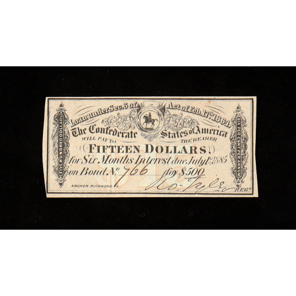 1864 $15 Confederate States of America CSA Bank Note Bond at PristineAuction.com