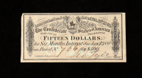 1864 $15 Confederate States of America CSA Bank Note Bond at PristineAuction.com