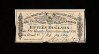 1864 $15 Confederate States of America CSA Bank Note Bond at PristineAuction.com