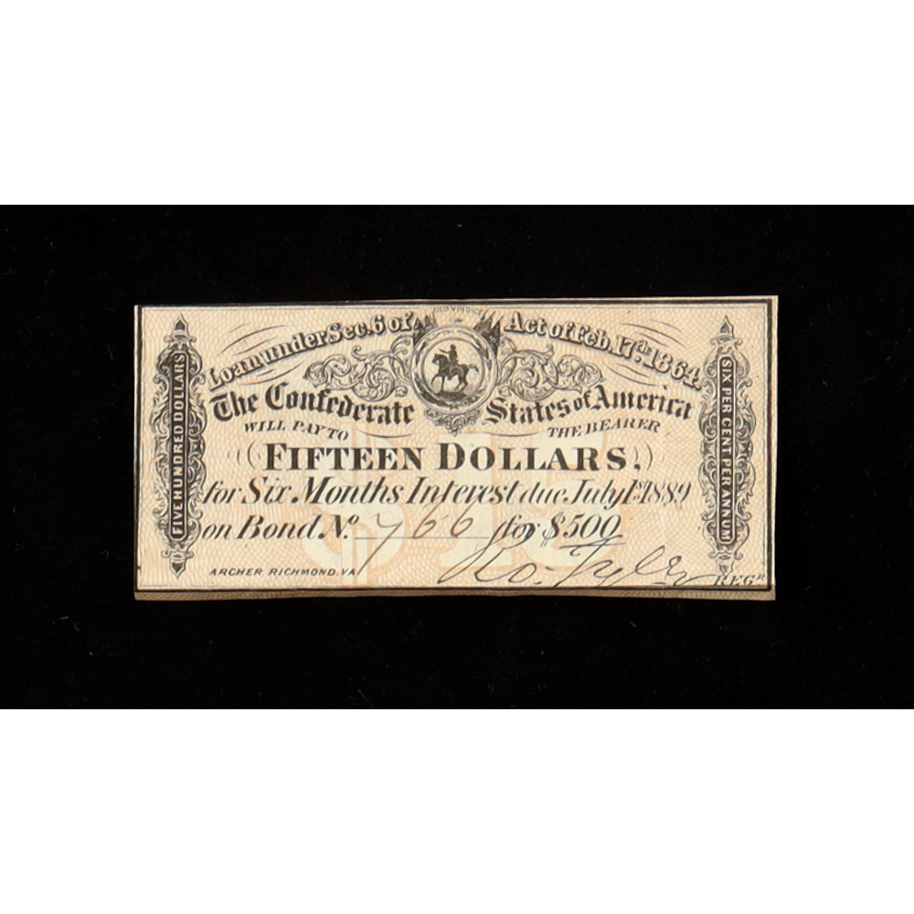 1864 $15 Confederate States of America CSA Bank Note Bond at PristineAuction.com