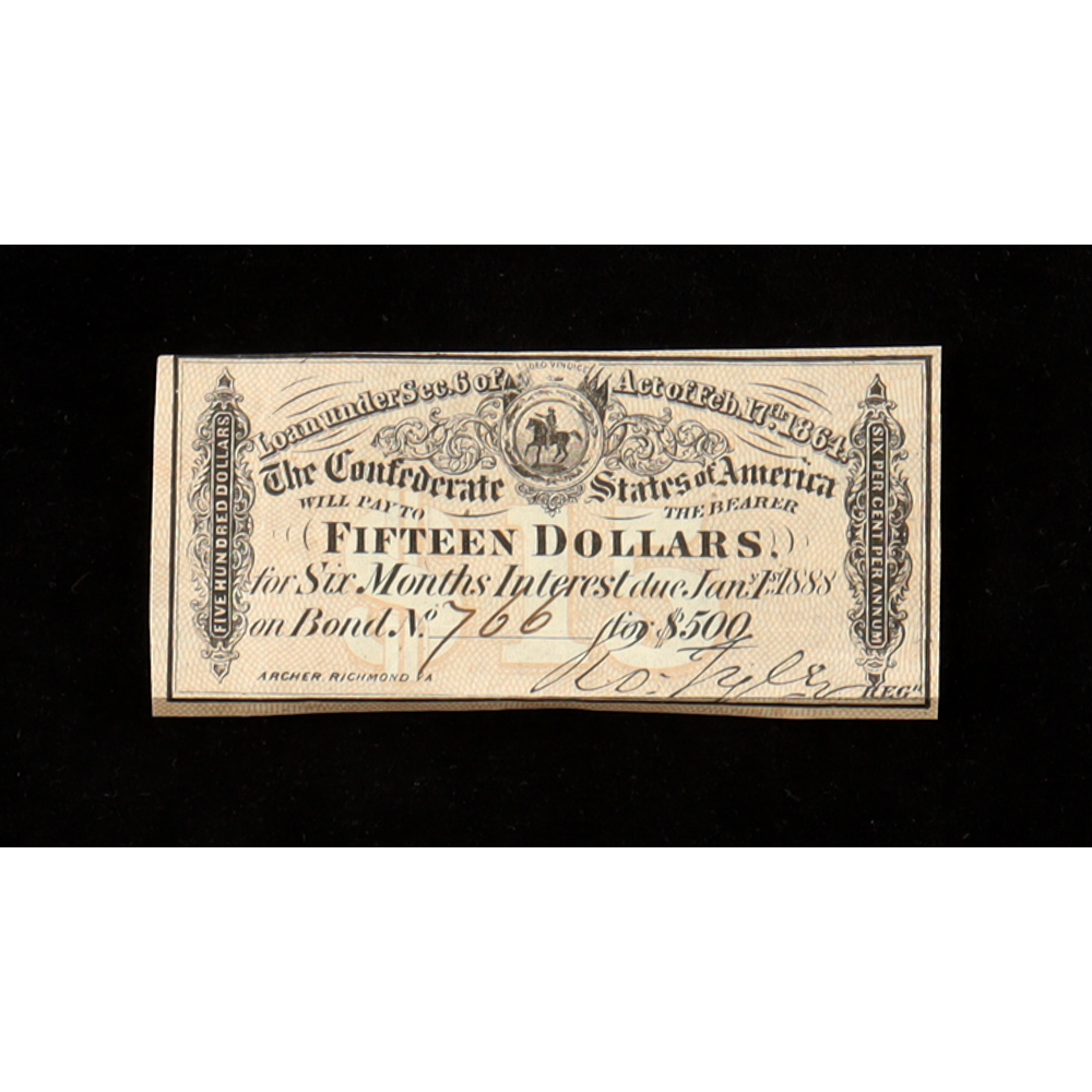 1864 $15 Confederate States of America CSA Bank Note Bond at PristineAuction.com