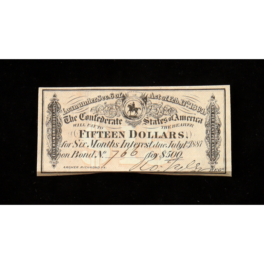 1864 $15 Confederate States of America CSA Bank Note Bond at PristineAuction.com