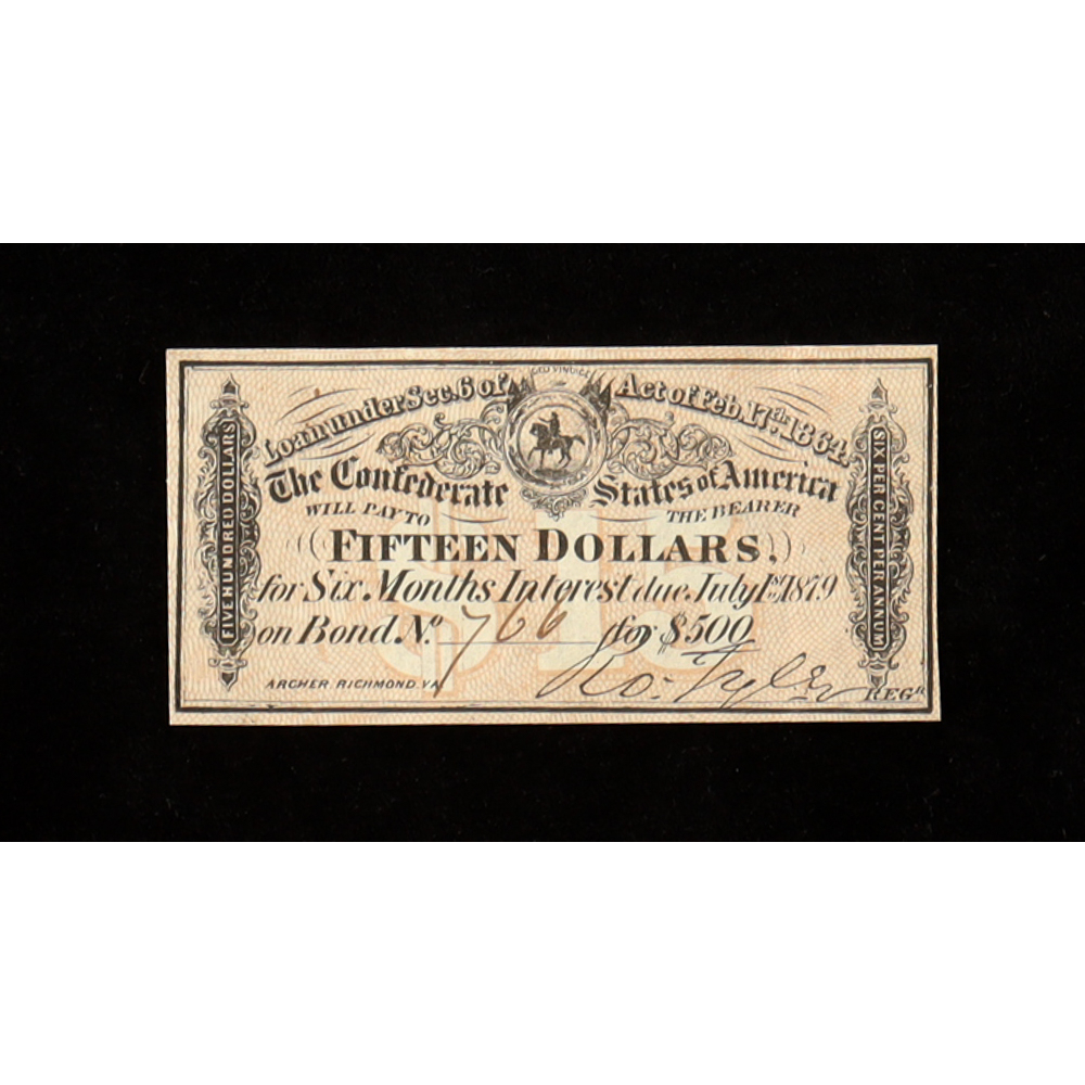 1864 $15 Confederate States of America CSA Bank Note Bond at PristineAuction.com