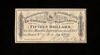 1864 $15 Confederate States of America CSA Bank Note Bond at PristineAuction.com
