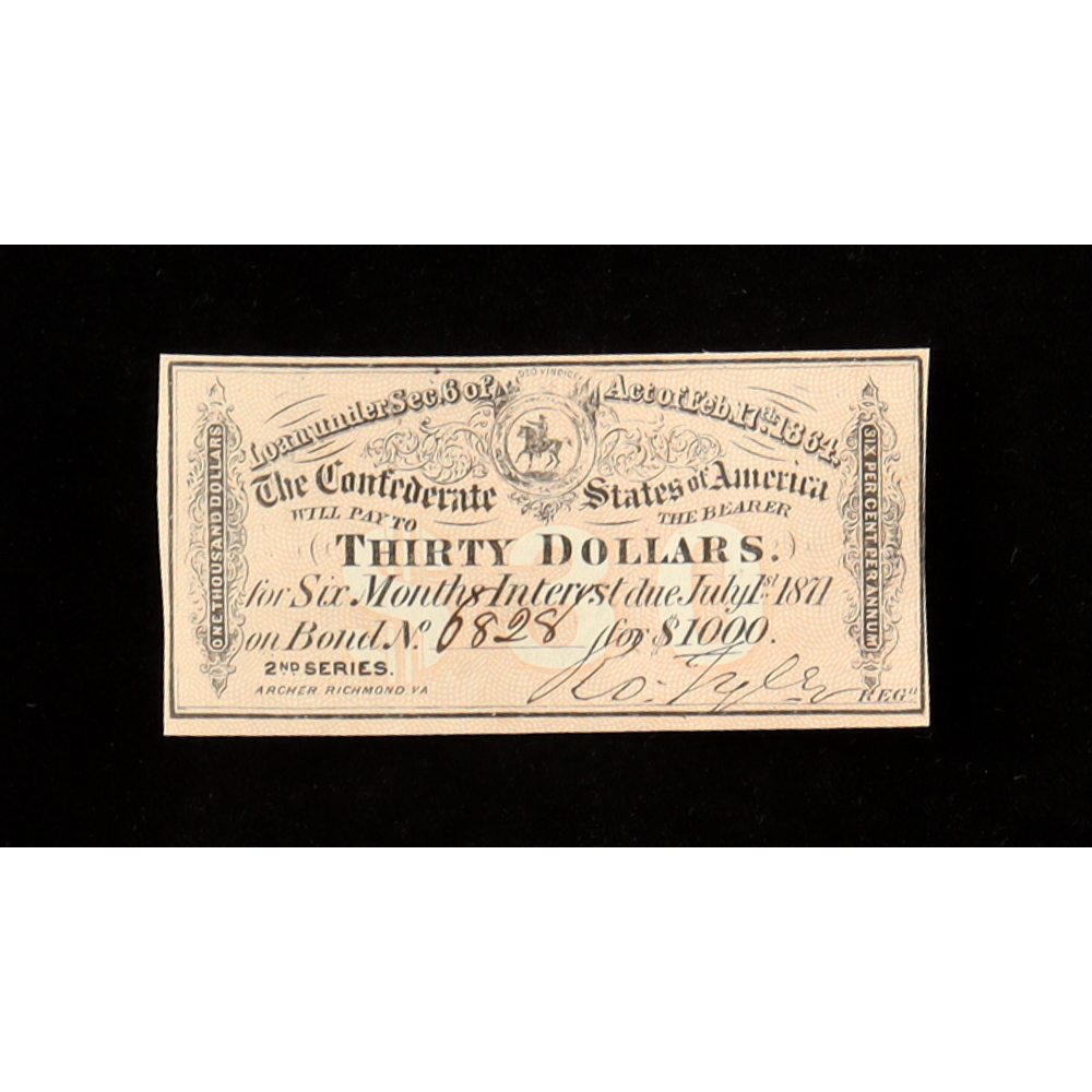 1864 $30 Confederate States of America CSA Bank Note Bond at PristineAuction.com