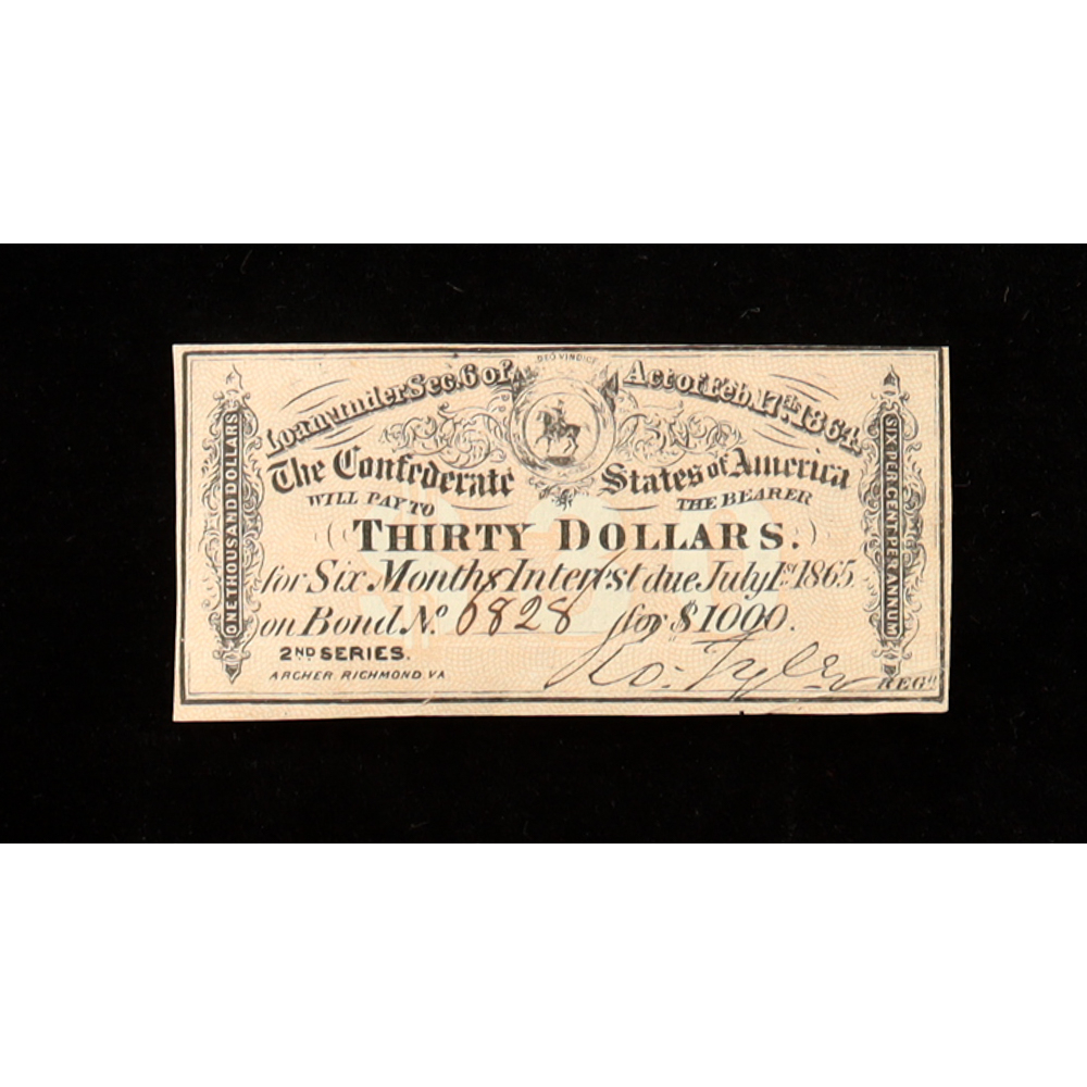 1864 $30 Confederate States of America CSA Bank Note Bond at PristineAuction.com