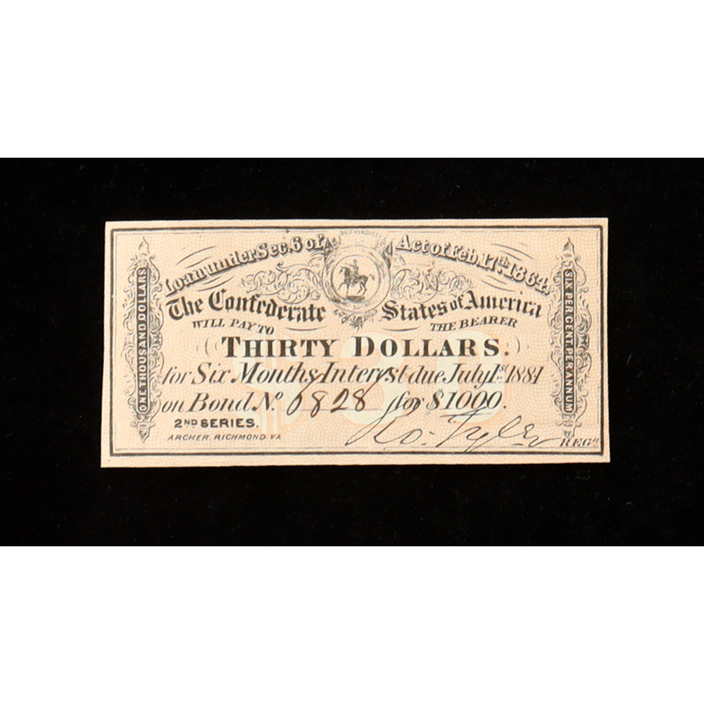 1864 $30 Confederate States of America CSA Bank Note Bond at PristineAuction.com