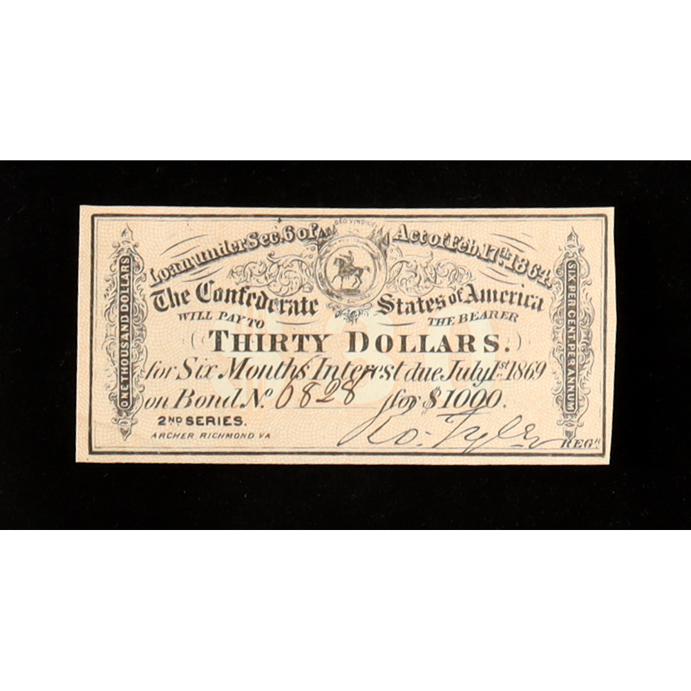 1864 $30 Confederate States of America CSA Bank Note Bond at PristineAuction.com