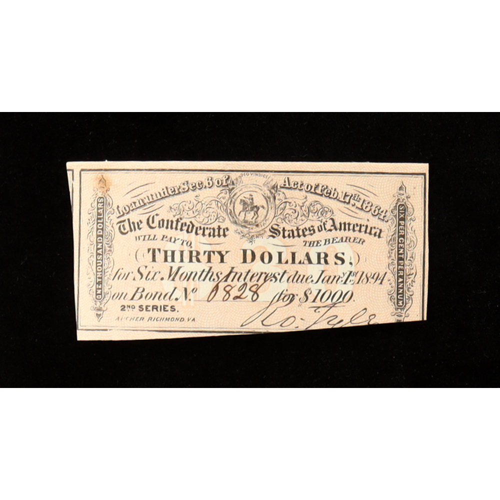 1864 $30 Confederate States of America CSA Bank Note Bond at PristineAuction.com
