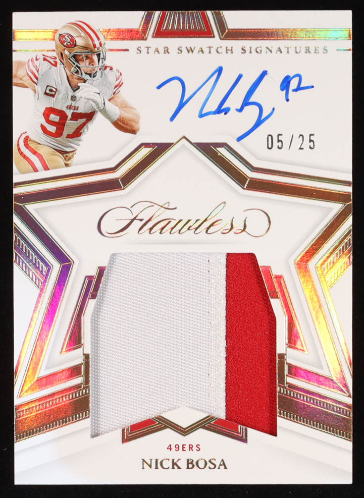 Nick Bosa 2022 Panini Flawless Star Swatch Signatures #21 #05/25 at PristineAuction.com Nick Bosa 2022 Panini Flawless Star Swatch Signatures #21 #05/25 at PristineAuction.com