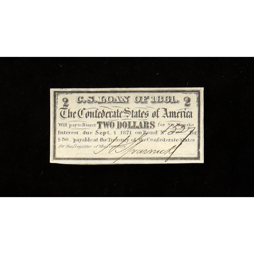 1861 $2 Confederate States of America CSA Bond Coupon at PristineAuction.com