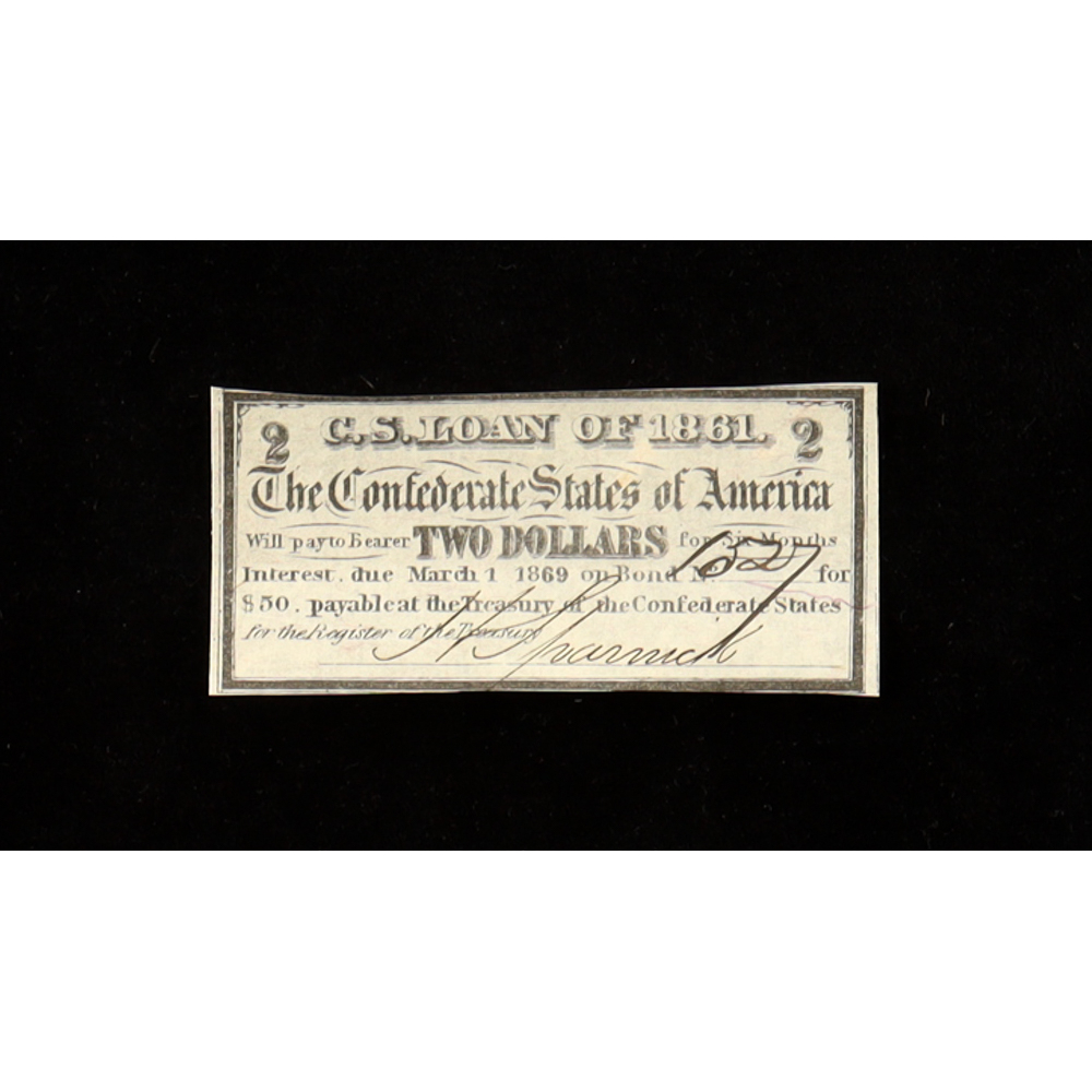 1861 $2 Confederate States of America CSA Bond Coupon at PristineAuction.com