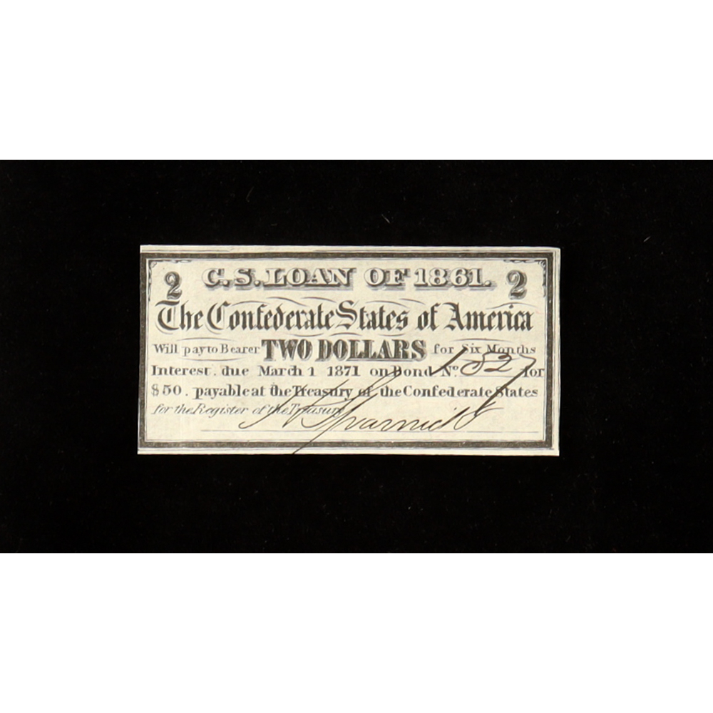 1861 $2 Confederate States of America CSA Bond Coupon at PristineAuction.com