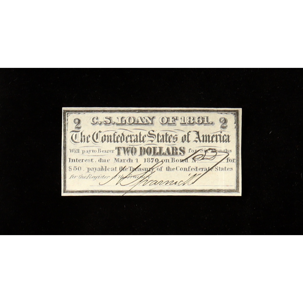 1861 $2 Confederate States of America CSA Bond Coupon at PristineAuction.com