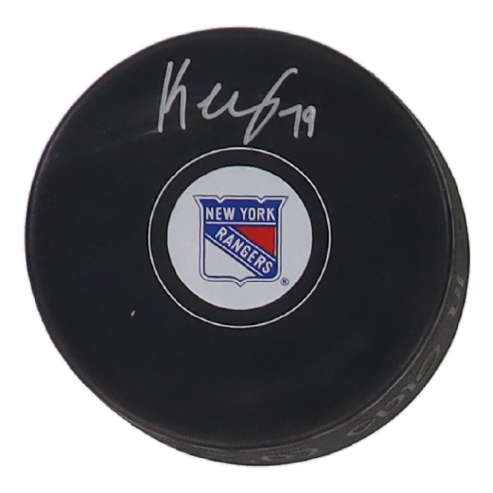 K'Andre Miller Signed Rangers Logo Hockey Puck (Fanatics) at PristineAuction.com
