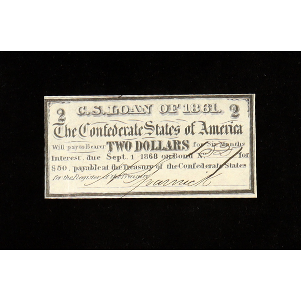1861 $2 Confederate States of America CSA Bond Coupon at PristineAuction.com