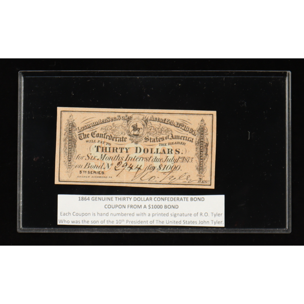 1864 $30 Confederate States of America CSA Bond Coupon at PristineAuction.com