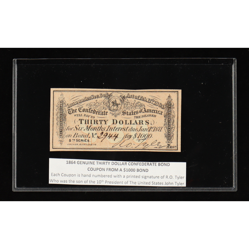 1864 $30 Confederate States of America CSA Bond Coupon at PristineAuction.com