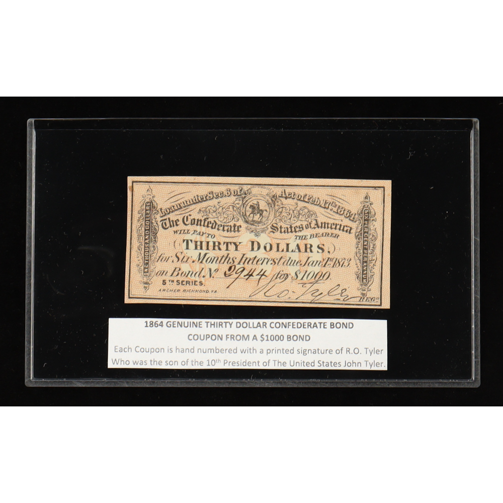 1864 $30 Confederate States of America CSA Bond Coupon at PristineAuction.com