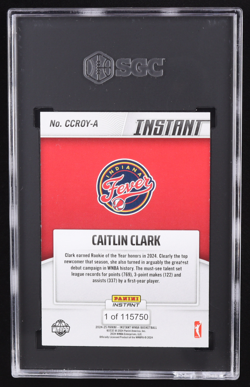 Caitlin Clark 2024 Panini Instant WNBA Caitlin Clark Rookie of the Year #CCROYA RC (SGC 9.5) at PristineAuction.com Caitlin Clark 2024 Panini Instant WNBA Caitlin Clark Rookie of the Year #CCROYA RC (SGC 9.5) at PristineAuction.com