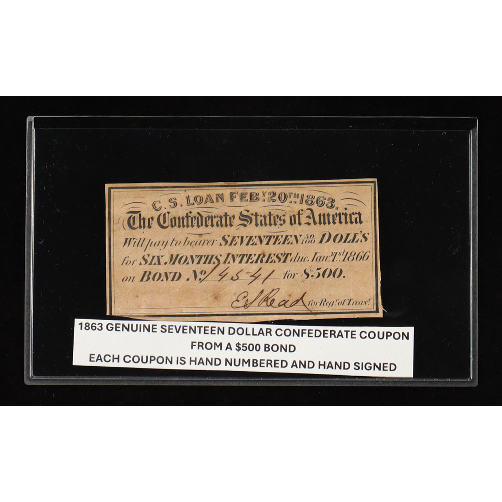 1863 $17 Confederate States of America CSA Bond Coupon at PristineAuction.com