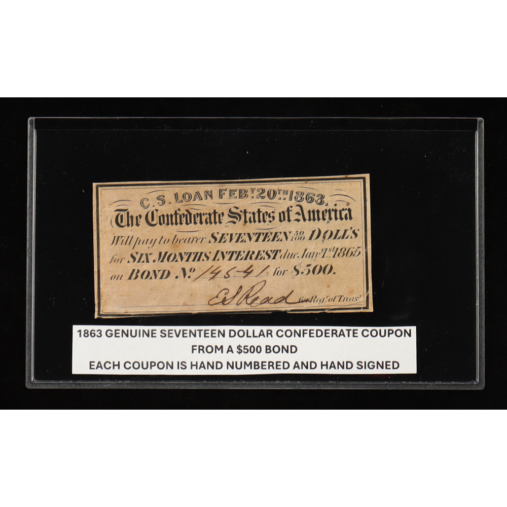 1863 $17 Confederate States of America CSA Bond Coupon at PristineAuction.com