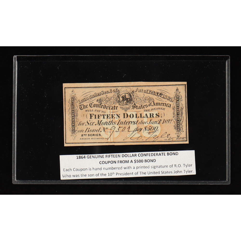 1864 $15 Confederate States of America CSA Bond Coupon at PristineAuction.com