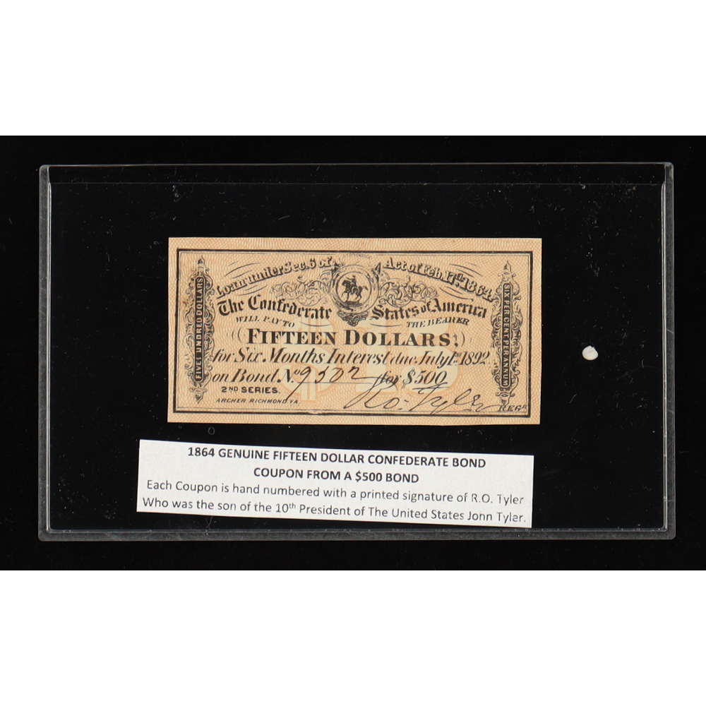 1864 $15 Confederate States of America CSA Bond Coupon at PristineAuction.com