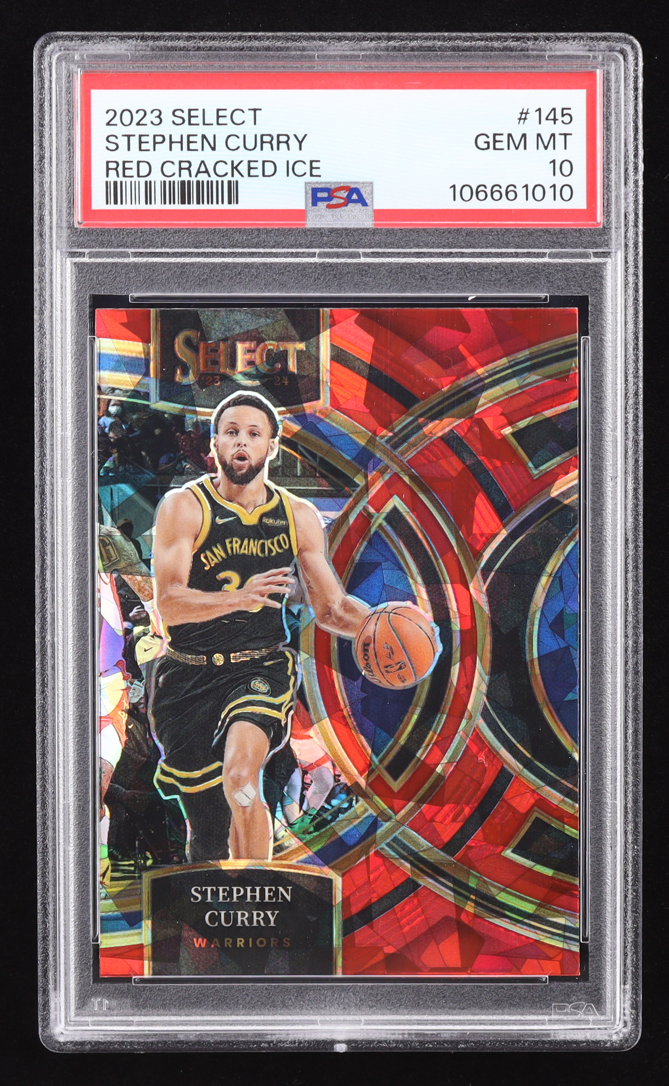 Stephen Curry 2023-24 Select Prizms Red Cracked Ice #145 (PSA 10) at PristineAuction.com Stephen Curry 2023-24 Select Prizms Red Cracked Ice #145 (PSA 10) at PristineAuction.com
