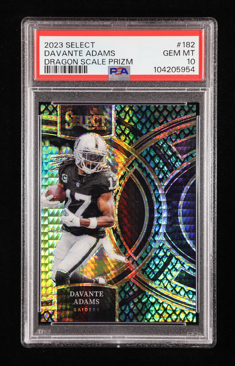 Davante Adams 2023 Select Dragon Scale Prizm #182 #14/70 (PSA 10) at PristineAuction.com Davante Adams 2023 Select Dragon Scale Prizm #182 #14/70 (PSA 10) at PristineAuction.com