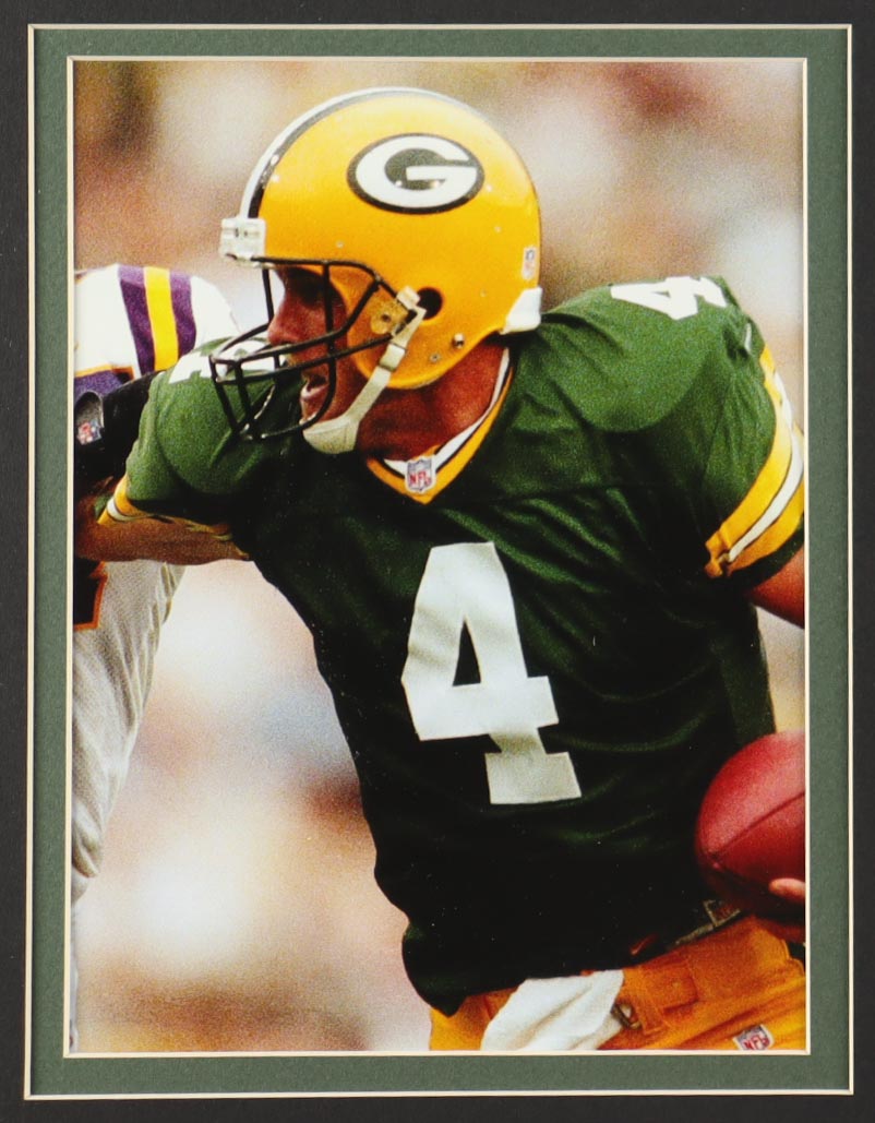 Brett Favre Signed Custom Framed Football Leather Cut Display with Jersey & Packers Super Bowl XXXI Champions Pin (PSA) at PristineAuction.com Brett Favre Signed Custom Framed Football Leather Cut Display with Jersey & Packers Super Bowl XXXI Champions Pin (PSA) at PristineAuction.com