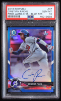 Cristian Pache 2018 Bowman Chrome Prospect Autographs Blue Refractors #CPACP RC #055/150 (PSA 10) at PristineAuction.com