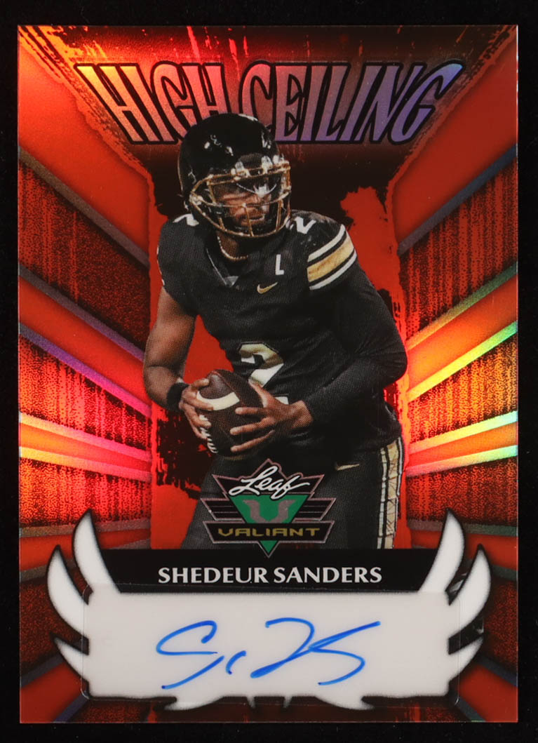 Shedeur Sanders Signed 2024 Leaf Valiant High Ceiling Autograph Prismatic Red #VHC-SS1 #4/9 at PristineAuction.com Shedeur Sanders Signed 2024 Leaf Valiant High Ceiling Autograph Prismatic Red #VHC-SS1 #4/9 at PristineAuction.com