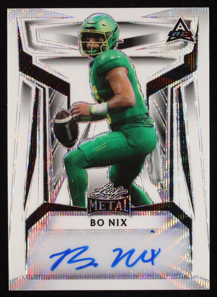Bo Nix Signed 2024 Leaf Metal Silver Wave #BA-BN1 #3/3 RC